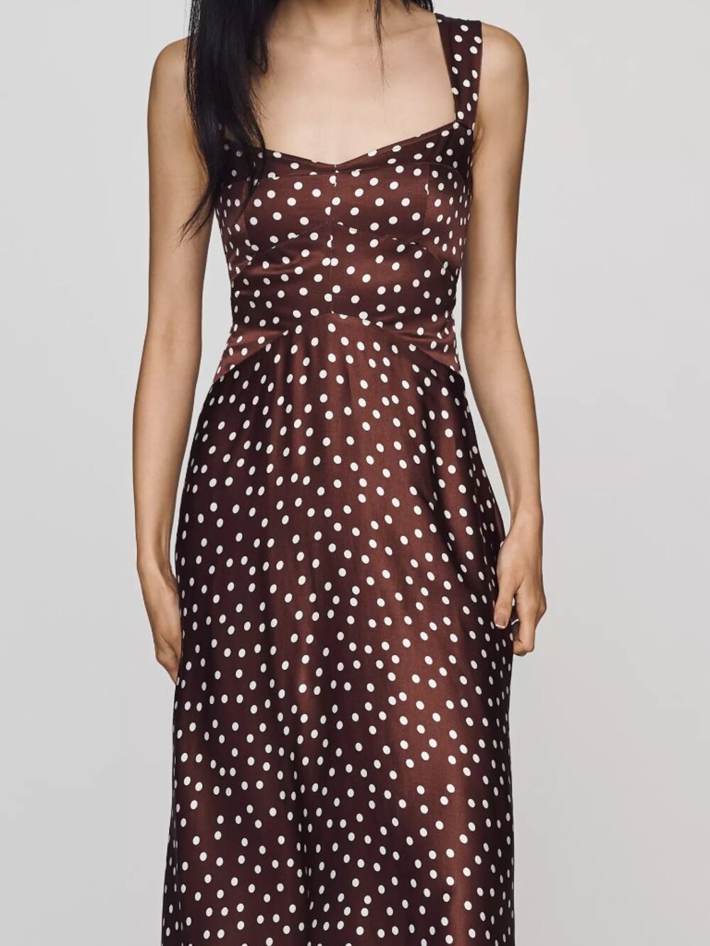 Anthropologie Jocelyn Sleeveless Slip Midi Dress by Maeve, Brown Dot, XL - Picture 3 of 4